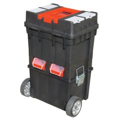   Extol Kerekes Szerszámosláda – profi, erős műanyag, 495×350×712 mm, fémcsatos, tálcával, fekete, lakatolható